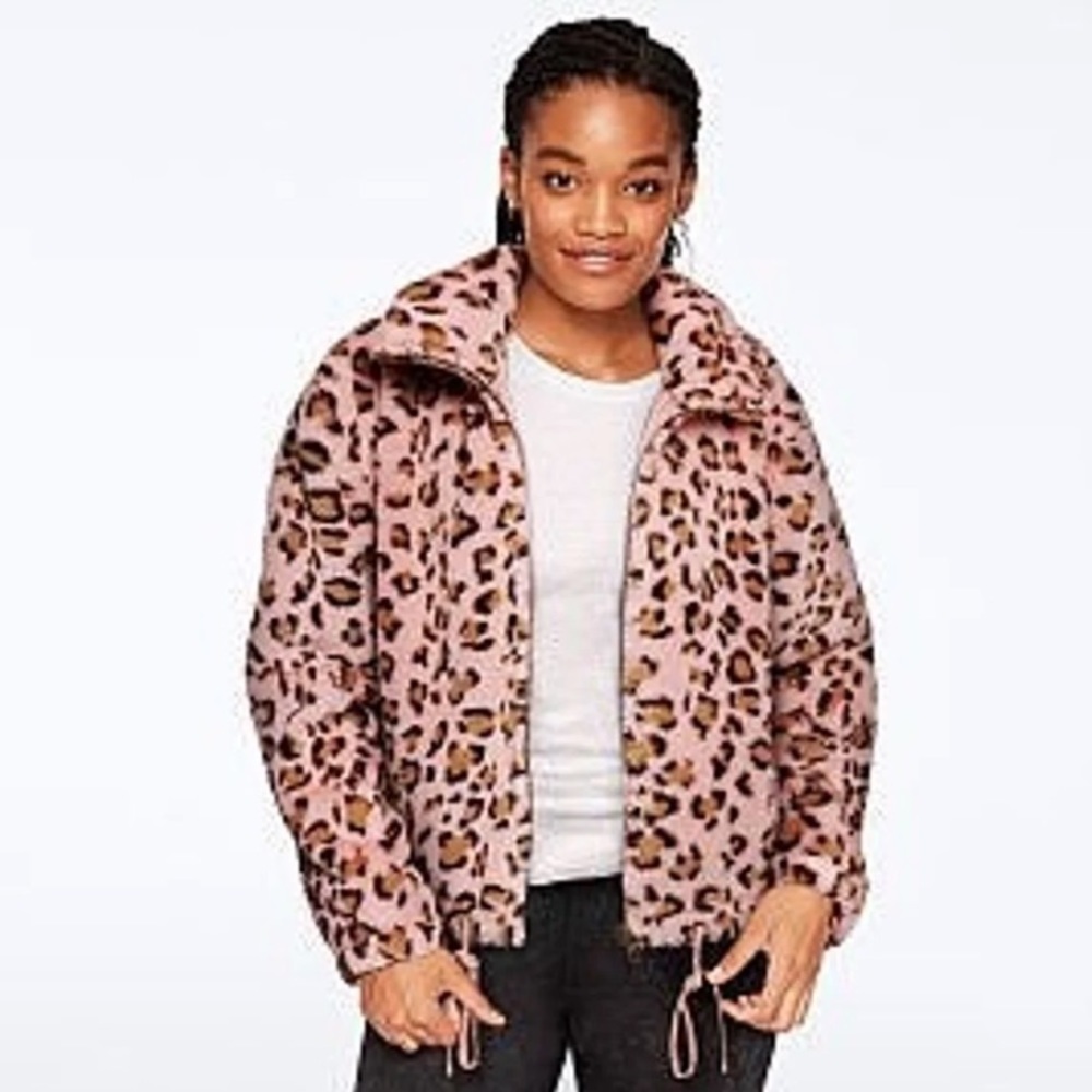 vs pink leopard FAUX FUR CROPPED jacket